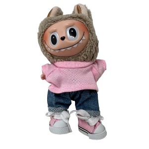 Casual Day Outfit with Jeans, Pink Shirt, and High Top Sneakers for Labubu Dolls - 1 of 4