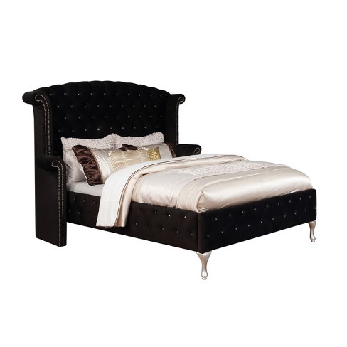 Conna California King Bed Black, Black Tufted Bed Frame King