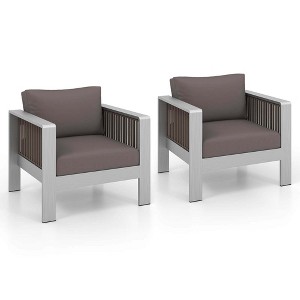 Costway 2 PCS Aluminum Single Sofa Outdoor Furniture Set with Thick Back & Seat Cushions Grey - 1 of 4