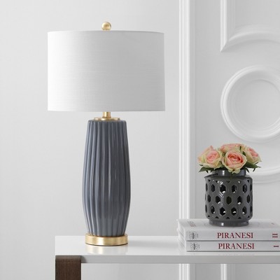 Roman 28.5" White Ceramic LED Table Lamp with Linen Shade