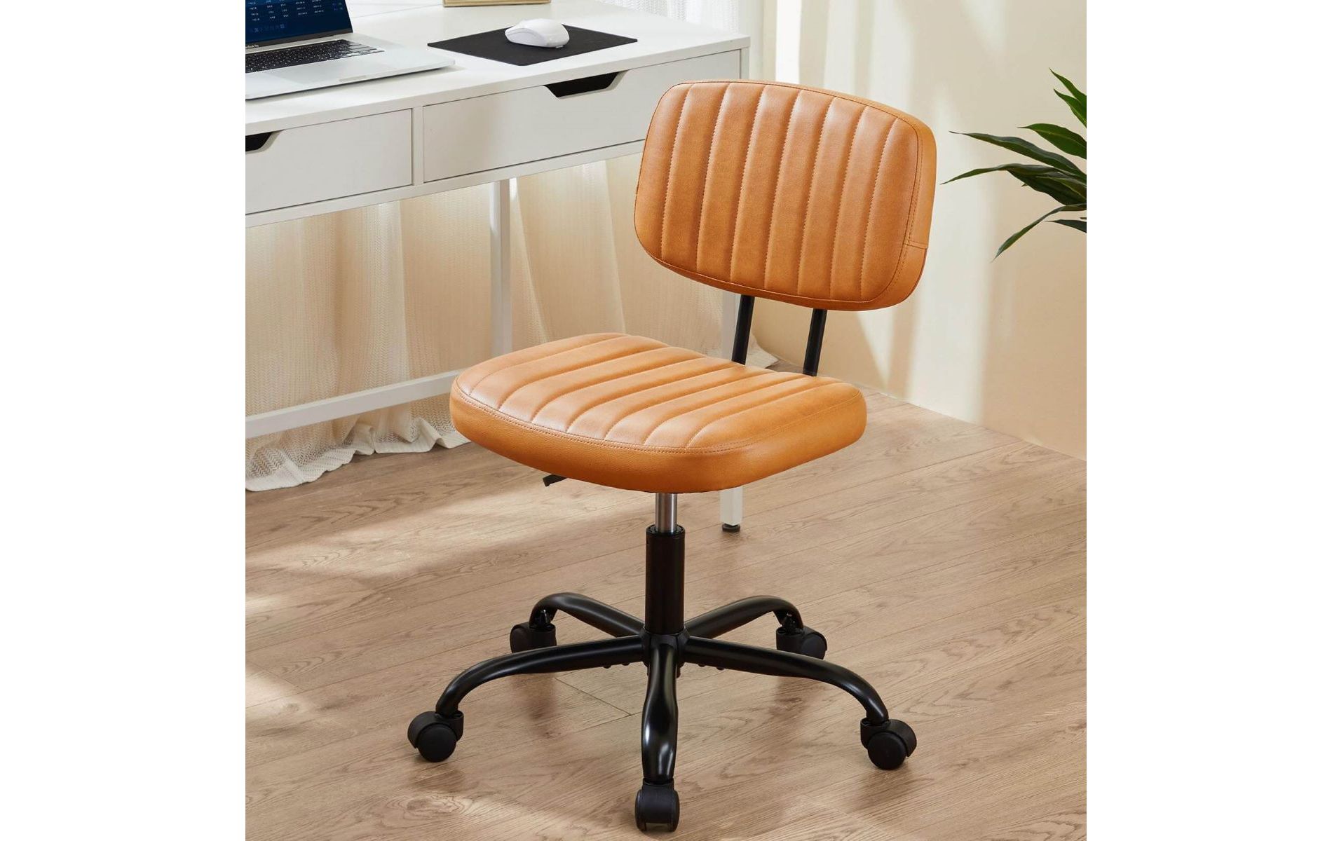 Orange Adjustable Height 360° Rolling Swivel Suitable For Study And Office Armless Office Task Chair  With Smooth Wheels -Cuddlewood