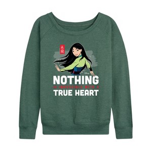 Women's - Disney Princess - Mulan Nothing Is Impossible Lightweight French Terry Wide Neck Long Sleeve Shirt - 1 of 4