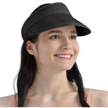 Sun Cube Women Straw Visor Hat, Wide Brim Straw Sun Hat Visor, Beach Visor Foldable Roll Up Travel Ponytail Golf Hat