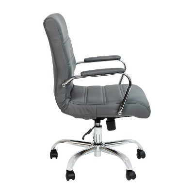 Gray Leather Executive Swivel Office Chair with Metal Frame