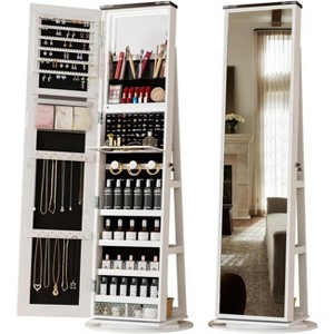 Fredees LED Mirror Jewelry Cabinet, Standing 360° Swivel Organizer with Lights, Farmhouse Full-Length Mirror & Jewelry Storage - 1 of 4