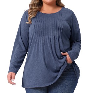 Agnes Orinda Women's Plus Size Pleated Crew Neck Long Sleeve Soft Casual Tunic T Shirt - 1 of 4