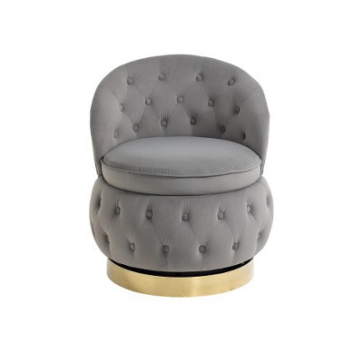 Swivel Barrel Chair With Storage, Soft Cushion 360° Rotation Round Velvet Chair, Sofa Barrel Chairs For Living Room, Bedroom, Office, Kids Room, Gray