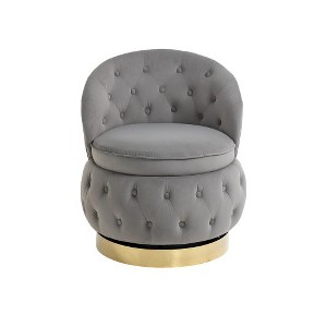 Swivel Barrel Chair With Storage, Soft Cushion 360° Rotation Round Velvet Chair, Sofa Barrel Chairs For Living Room, Bedroom, Office, Kids Room, Gray - 1 of 4