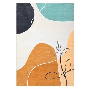 Washable Modern Geometric Rug Non Slip Low Pile Rug Soft Contemporary Throw Floor Cover Foldable Indoor Carpet for Living Room Bedroom Playroom - 1 of 4