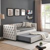 PDTEND Twin Size Tufted Upholstered Daybed with Trundle, Square Arms, Buttons & Copper Nails - 3 of 4