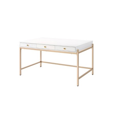 Ottey Desk White High Gloss/Gold - Acme Furniture