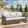 POCASSY 74.4" Outdoor Wicker Couch with Metal Armrest, 3-Seater Couch with Square Armrest Gray Wicker Patio Furniture Sofa for Porch Balcony - 2 of 4