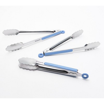 Blue Jean Chef 3-Pc Stainless Steel Tong Set with Soft Touch Handles Blue Refurbished