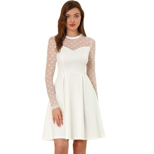 Allegra K Women's Heart Mesh Sheer Long Sleeve Gothic Cocktail Skater Party Dress - 1 of 4