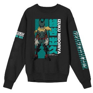 My Hero Academia Dark Deku Kanji Crew Neck Long Sleeve Black Adult Sweatshirt - 1 of 4