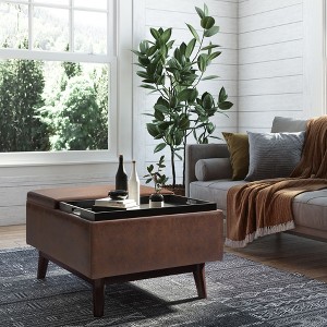 CAVINAS Linen Storage Ottoman Bench with Flip Over Serving Tray,Upholstered Storage Ottoman,Storage Benches for Living Room,Bedroom - 1 of 4