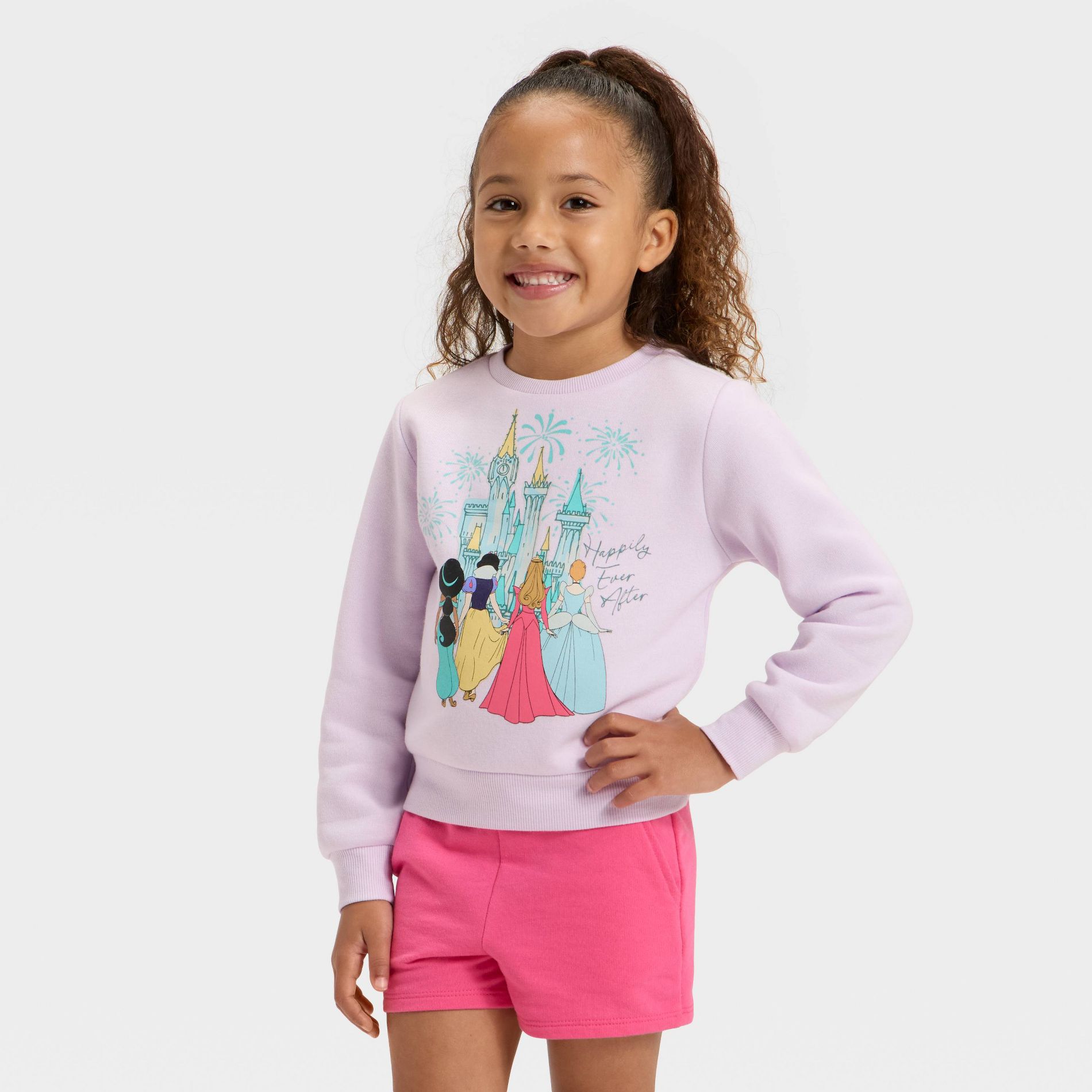 Toddler Girls' Disney Princess Castle Fleece Sweatshirt - Purple 5T