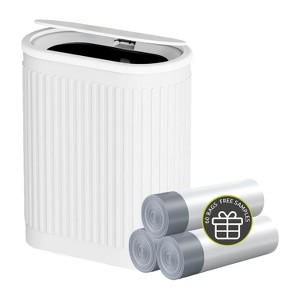 Aoibox 1.8 Gallon Small White Bathroom Trash Can with Lid, Slim Garbage Bin, Removable Liner Bucket, Dog Proof Pop-Up Lid for Bedroom, Toilet - 1 of 4