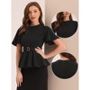 Allegra K Women's Round Neck Flutter Sleeve Belted Waist Office Peplum Blouse - 2 of 4