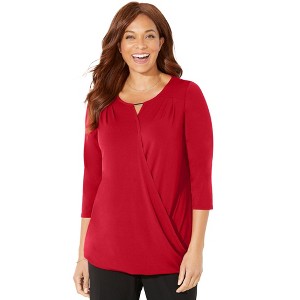 Catherines Women's Plus Size Wrap Front Top - 1 of 4