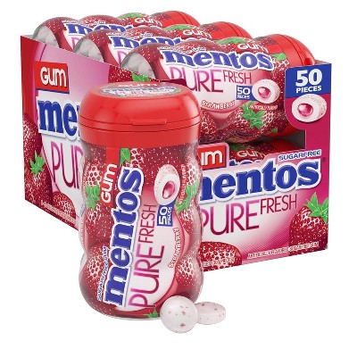 Mentos Pure Fresh Sugar-Free Chewing Gum with Xylitol, Strawberry - 50 Piece Bottle (Pack of 6)