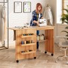 Costway Folding Sewing Craft Table Shelf Storage Cabinet Home Furniture  W/wheels Natural : Target