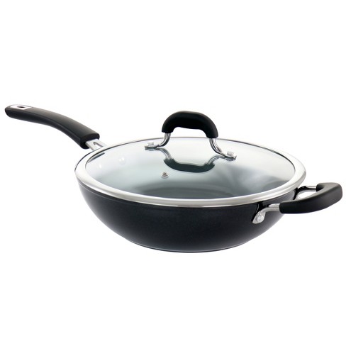 Kenmore Hammond Flat Bottom Carbon Steel Wok, 14-Inch, Black