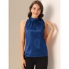 INSPIRE CHIC Women's Elegant Satin Sleeveless Bow Tie Mock Neck Solid Work Blouse - 2 of 4