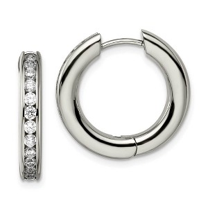 Black Bow Jewelry 3mm Titanium Cubic Zirconia Hinged Round Hoop Earrings, 20mm (3/4 in) - 1 of 4