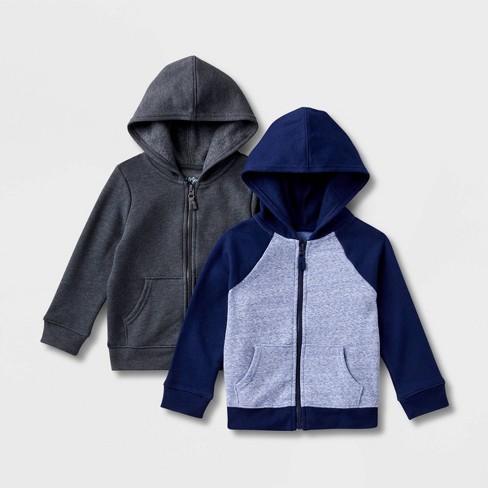 Boys' 2pk Fleece Zip-Up Hoodie - Cat & Jack™ Black XS