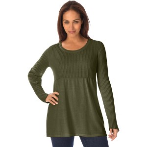 Jessica London Women's Plus Size Ribbed Baby Doll Tunic Sweater - 1 of 4
