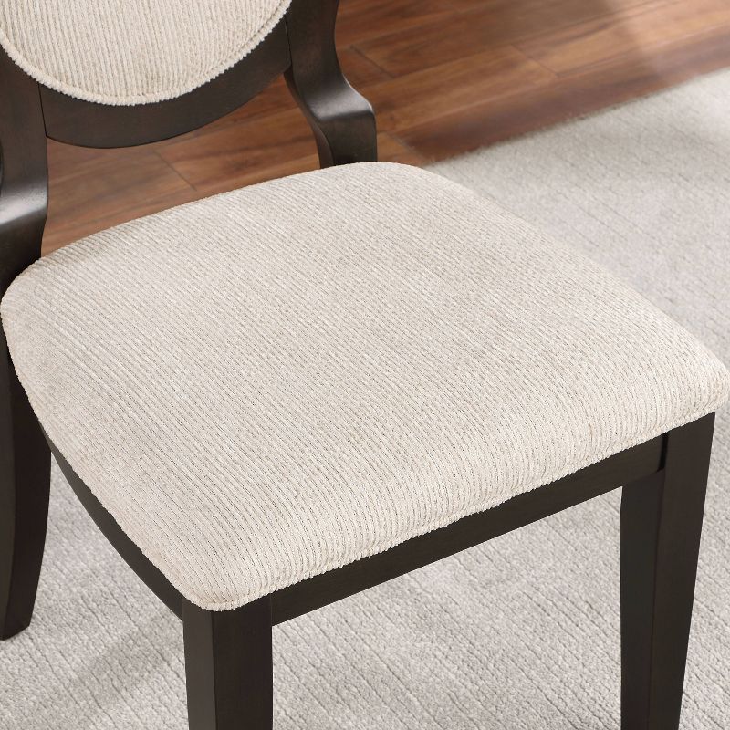 HOMES: Inside + Out Set of 2 Cloudrealm Transitional Corduroy Upholstered Dining Chairs Espresso/Ivory, 4 of 7
