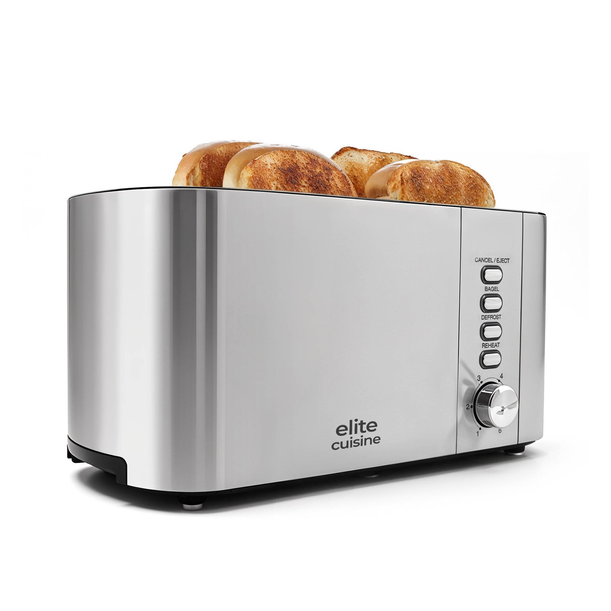 Elite Cuisine Stainless Steel 4 Slice Long Slot Toaster