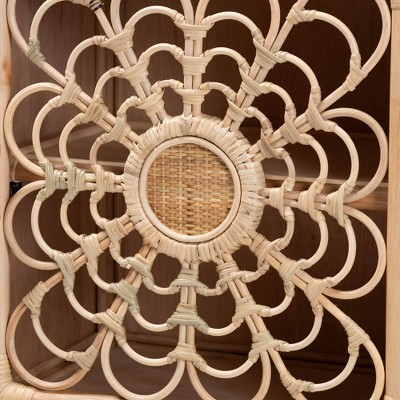 Acelin Natural Brown Rattan Bohemian Nightstand with Curved Legs