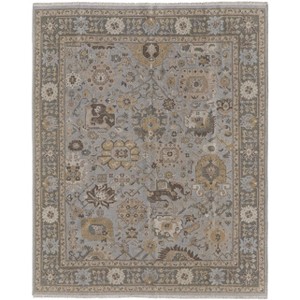 Gray and Brown Wool Oriental Hand Knotted Area Rug With Fringe - 1 of 4
