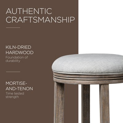 Reclaimed Oak Backless Swivel Counter Stools with Gray Upholstered Seats, Set of 2