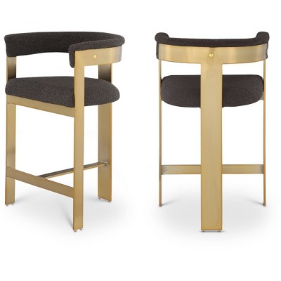 Meridian Furniture,Romeo Brown Boucle Fabric Counter Stool, Set of 2
