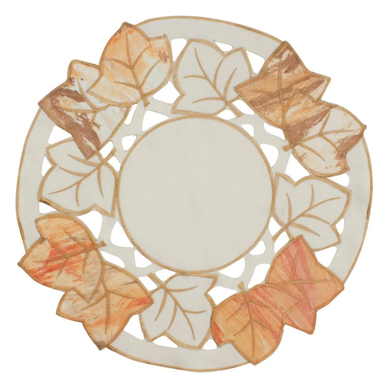 Heritage Lace 12" White and Beige Embroidered Fall Leaf Thanksgiving Doily, 1 of 4