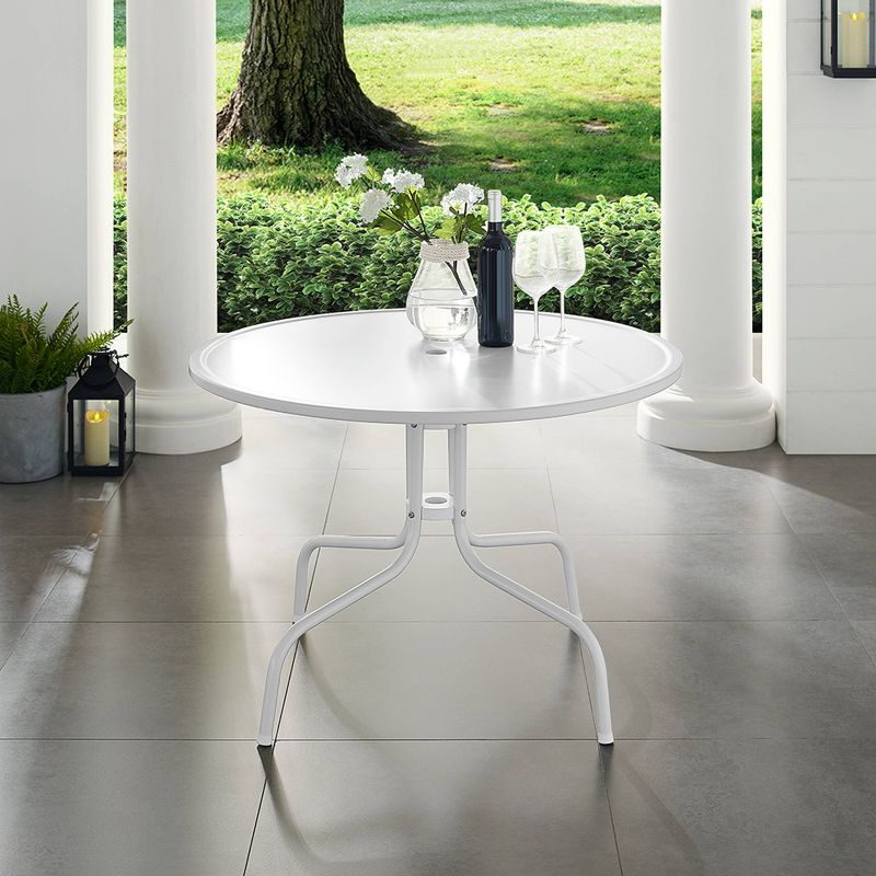 Griffith 40&#34; Outdoor Round Dining Table - White Satin - Crosley, 4 of 10