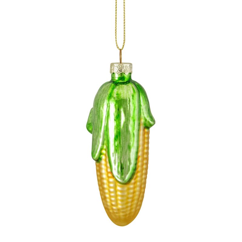 Northlight 4" Yellow and Green Corn on the Cob Glass Christmas Ornament, 3 of 5