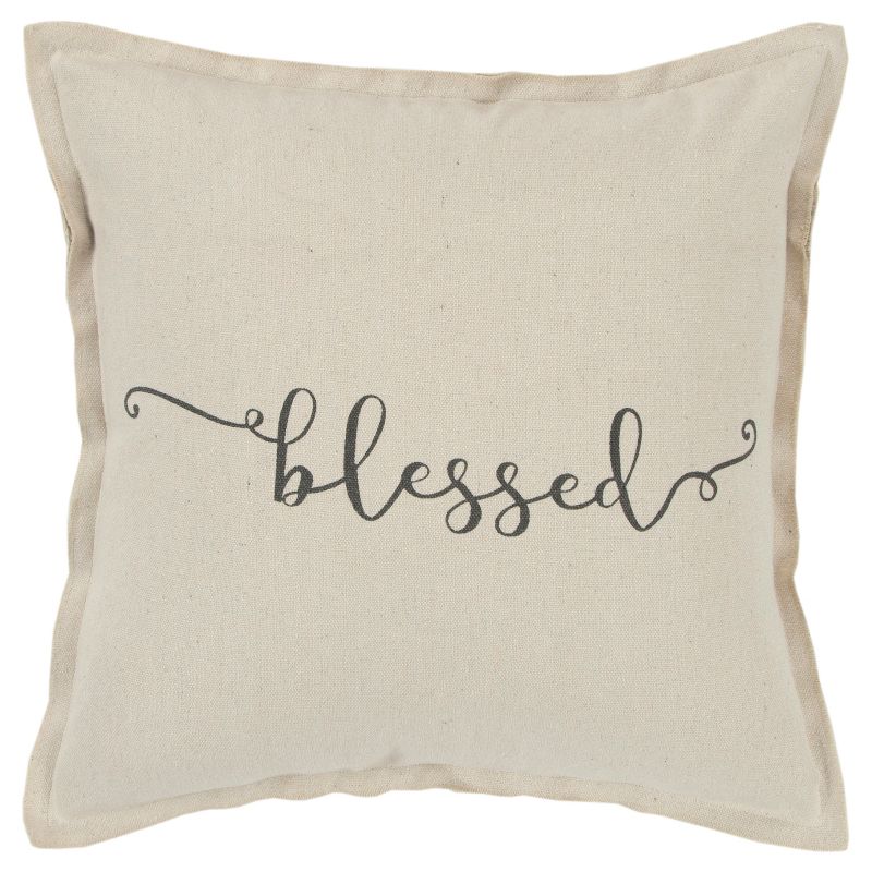 20&#34;x20&#34; Oversize Sentiment Polyester Filled Square Throw Pillow Neutral - Rizzy Home, 1 of 6