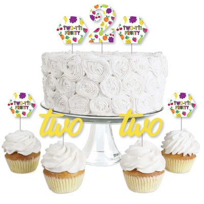 Big Dot of Happiness 2nd Birthday TWO-tti Fruity - Dessert Cupcake Toppers - Frutti Summer Second Birthday Party Clear Treat Picks - Set of 24