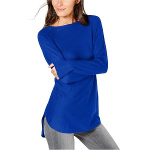 I.N.C International Concepts Womens Shirttail Knit Sweater, Blue, X-Small - 1 of 1