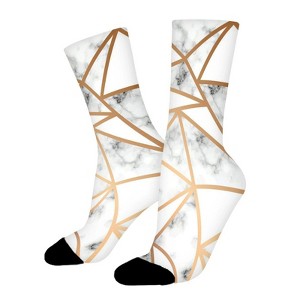 Geometric Gold Line White Marble Women Printed Crew Socks Funny Funky Socks Soft Polyester Novelty Gifts for Artists Men - 1 of 1
