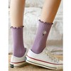 Anna-Kaci Women's 4 Pairs Ribbed Knit Socks with Daisy Embroidery Lettuce Edge Cuffs Soft Stretch Fabric - 3 of 4