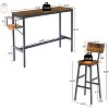 LOVSON Bar Table Set with wine bottle storage rack. Rustic Brown, 47.24'' L x 15.75'' W x 35.43'' H. - 3 of 4