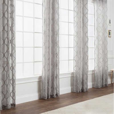 Gray Sage Textured Sheer Grommet Window Curtain Panels, 52x63 Inches