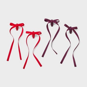 Girls' 4pk Long Tail Satin Bow Claw Clip Set - art class™ Maroon/Red - 1 of 3