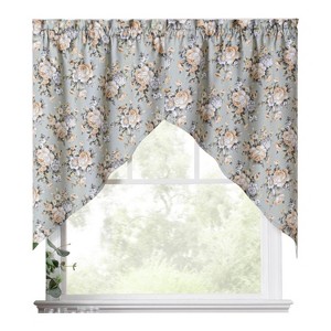 Ellis Bella Rose Stylish Medium Scale Printed Floral Pattern 1.5" Rod Pocket Tailored Swag 56"x36" Mist - 1 of 4