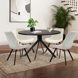 5-piece Dining Table Set for 4, Black Round Table with 4 Upholstered Armless Dining Chairs, Dining Room Furniture - Maison Boucle - 1 of 4